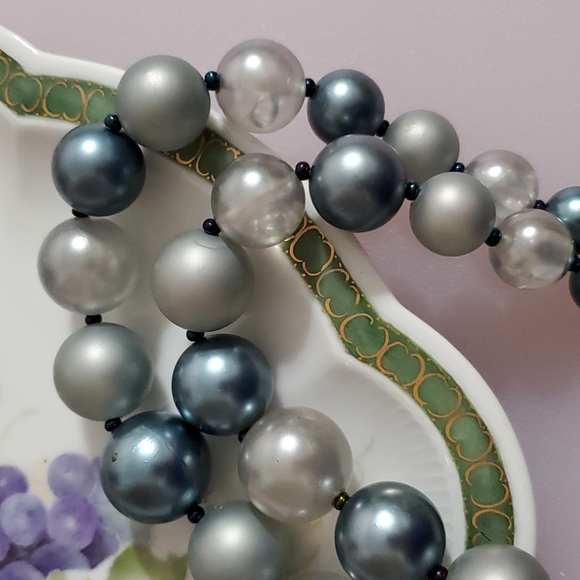 Double strand faux pearls blue and gray shabby chic Classic - Picture 7 of 8